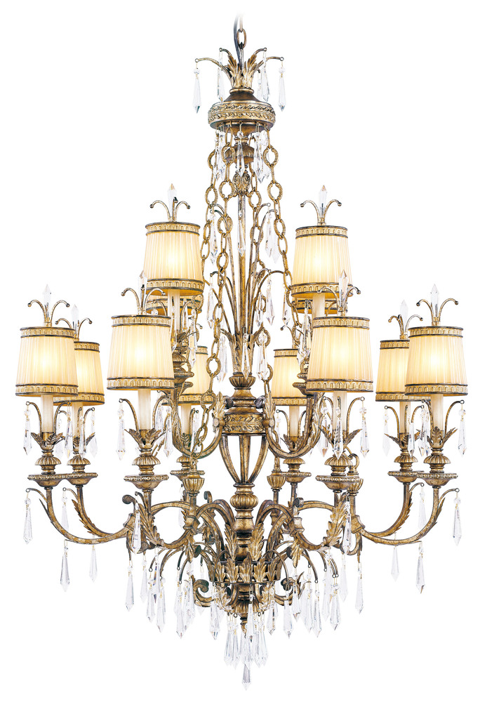 12 Light Vintage Gold Leaf Chandelier