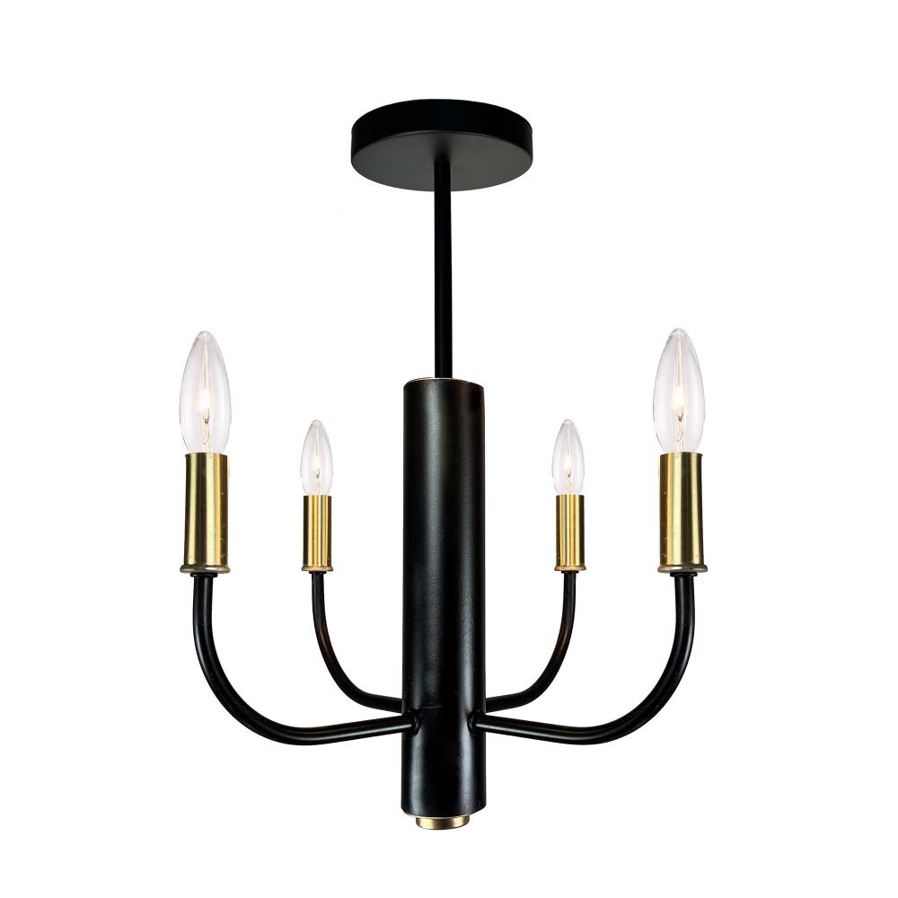 Verona 4 Light Semi Flushmount Vintage Brass & Black