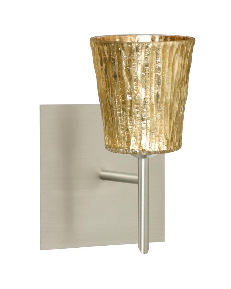 Besa Wall With SQ Canopy Nico 4 Satin Nickel Stone Gold Foil 1x5W LED