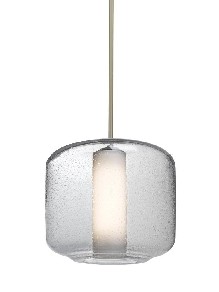 Besa Niles 10 Pendant, Clear Bubble/Opal, Satin Nickel Finish, 1x60W Medium Base T10