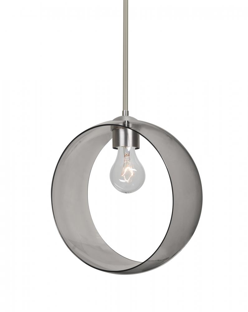 Besa, Plato Stem Pendant, Smoke, Satin Nickel Finish, 1x60W Medium Base