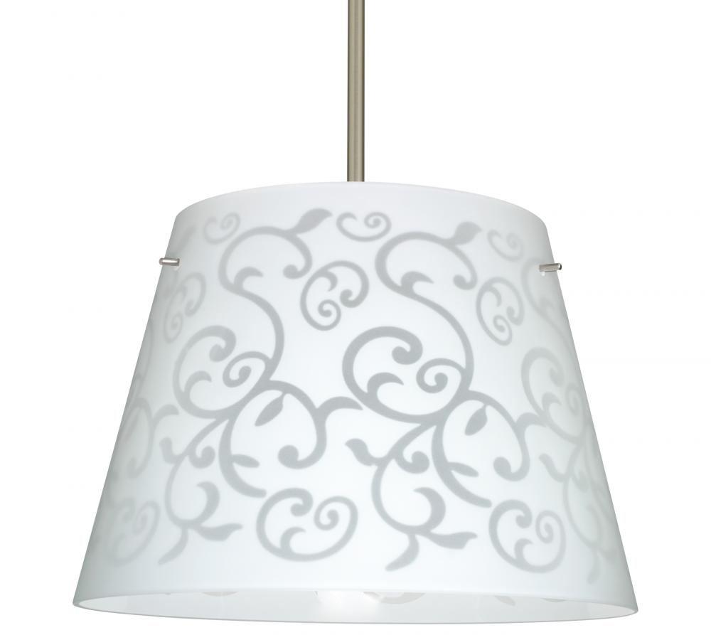 Besa Stem Pendant Amelia 18 Satin Nickel White Damask 3x100W A19