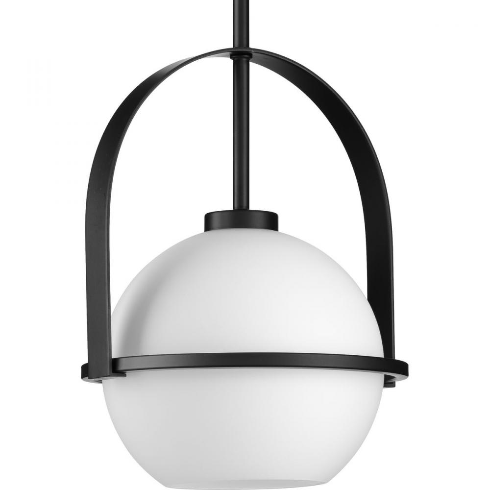 Delayne Collection One-Light Mid-Century Modern Matte Black Etched Opal Glass Pendant Light