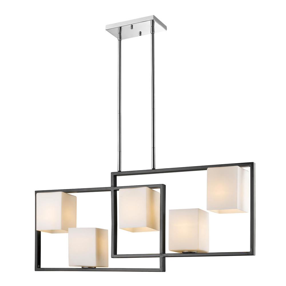 5x60W Multi Light Pendant w/ Black & Chrome Finish & Opal Glass