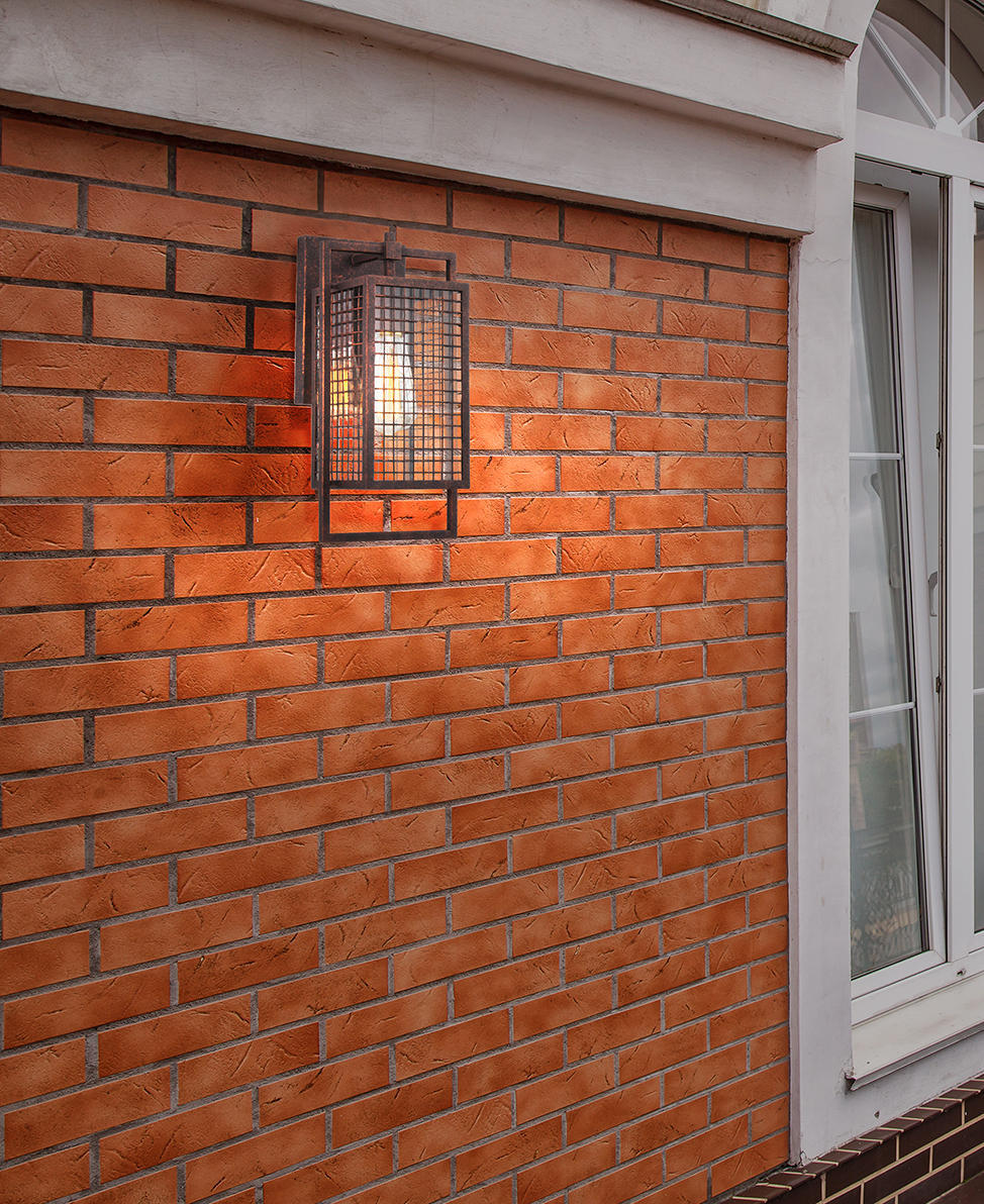 1x60W outdoor wall light with a rust color finish and clear glass