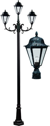 Dabmar GM1303-LED6-VG - DANIELLA POST THREE LIGHT FIX W/ CLEAR GLASS 3 X LED 6