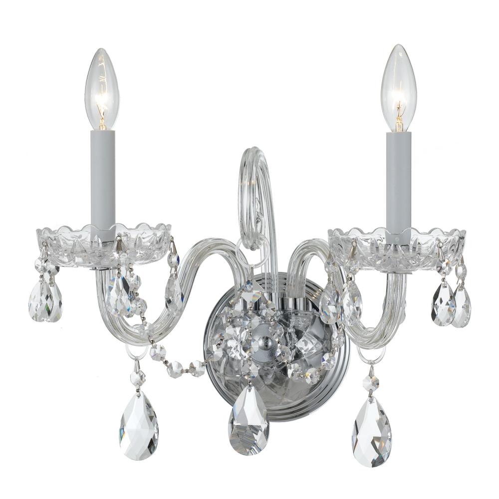 Traditional Crystal 2 Light Hand Cut Crystal Polished Chrome Sconce