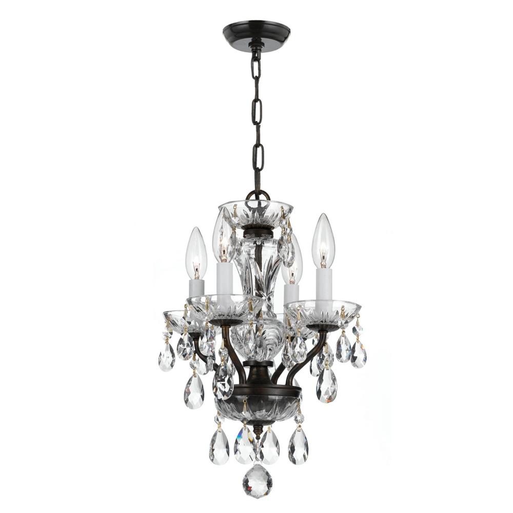 Traditional Crystal 4 Light Clear Italian Crystal English Bronze Mini Chandelier