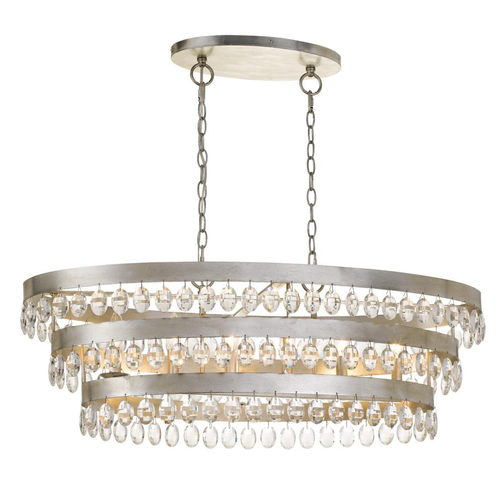 Perla 6 Light Antique Silver Linear Oval Chandelier