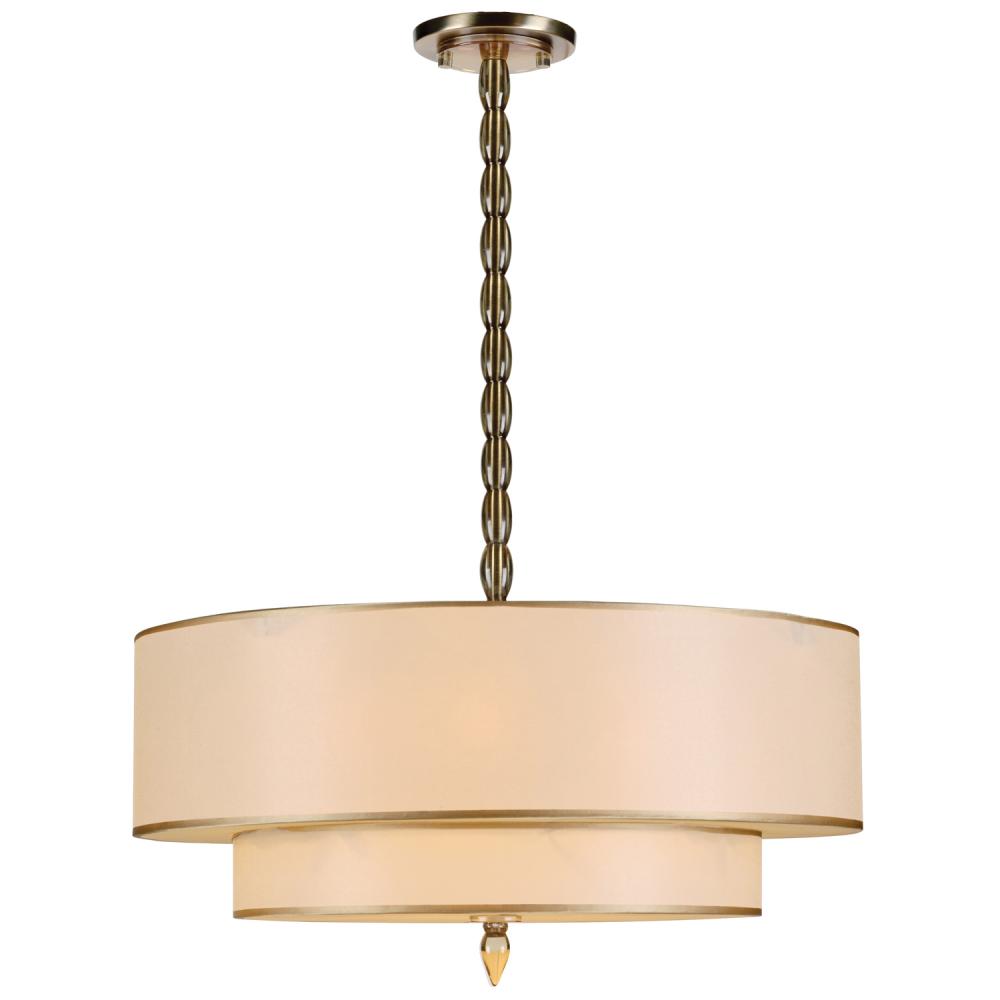 Luxo 5 Light Drum Shade Antique Brass Chandelier