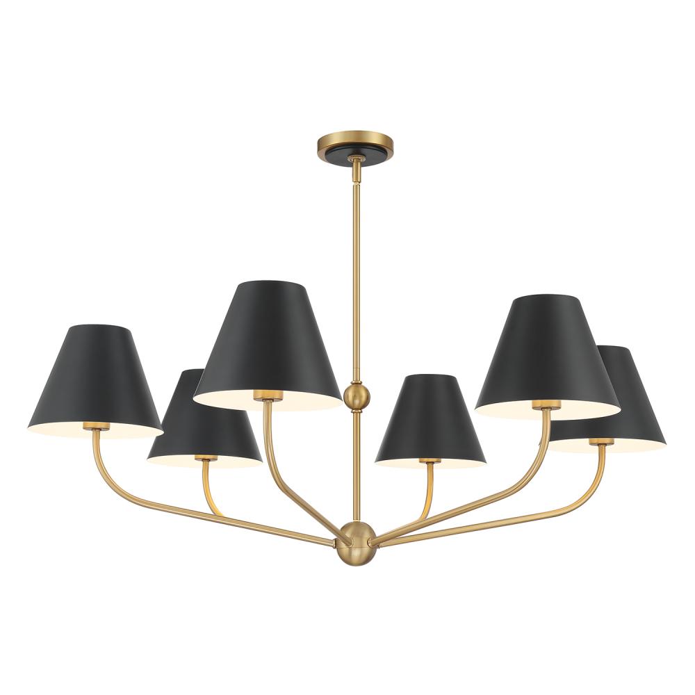 Xavier 6 Light Vibrant Gold + Matte Black Chandelier