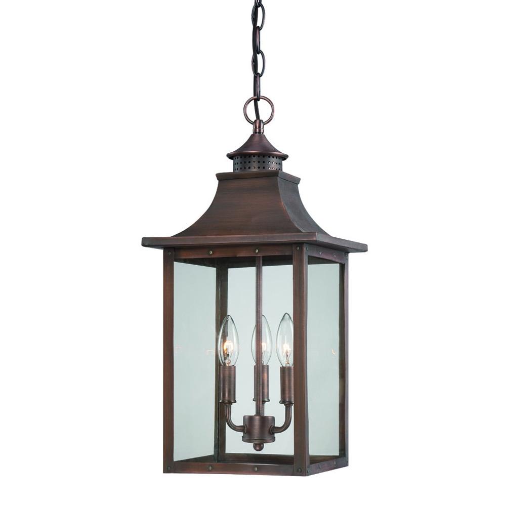 St. Charles Collection Hanging Lantern 3-Light Outdoor Copper Patina Light Fixture