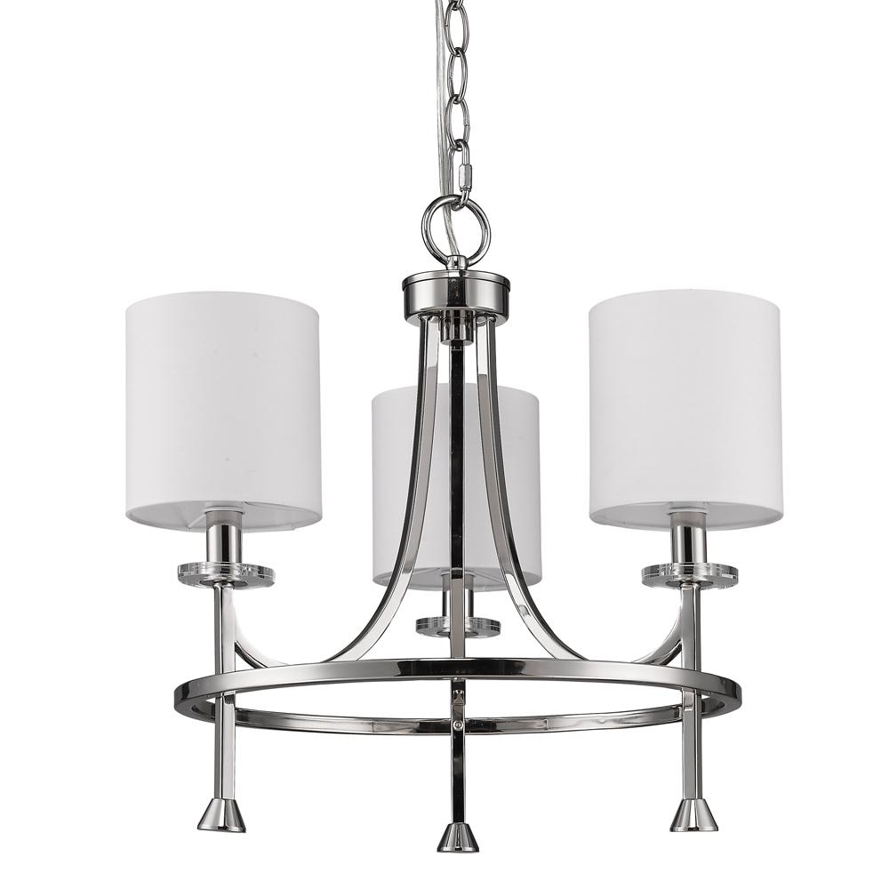 Kara Indoor 3-Light Chandelier W/Shades & Crystal Bobeches In Polished Nickel