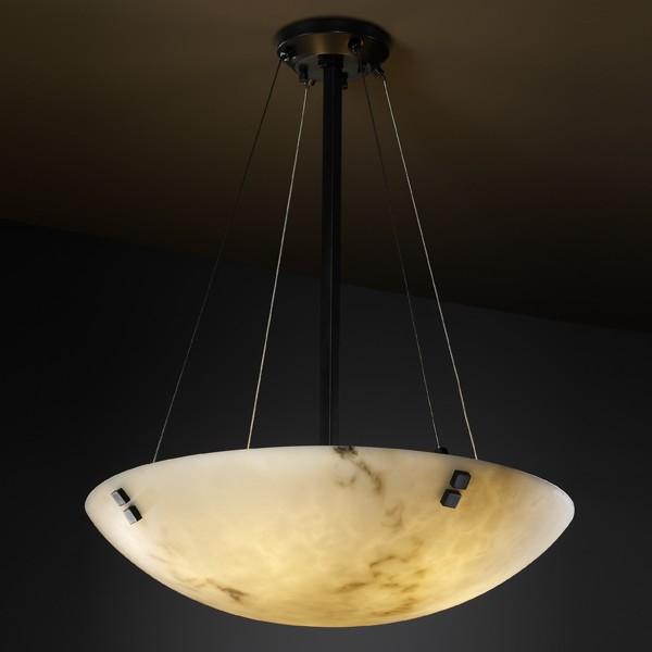 24" LED Pendant Bowl w/ PAIR SQUARE W/ POINTS FINIALS