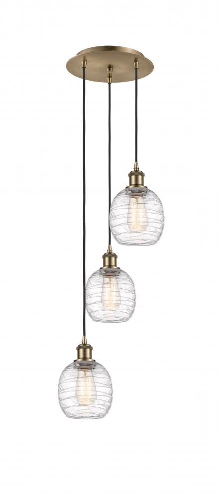 Belfast - 3 Light - 13 inch - Antique Brass - Cord Hung - Multi Pendant