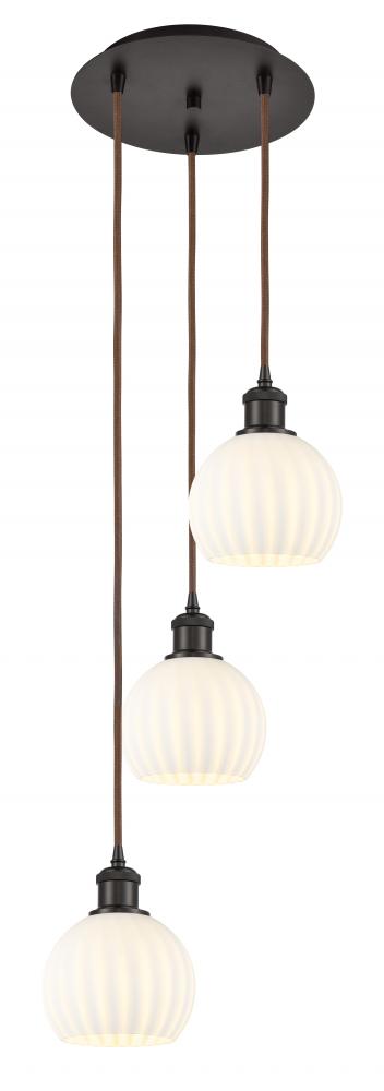 White Venetian - 3 Light - 13 inch - Oil Rubbed Bronze - Cord Hung - Multi Pendant