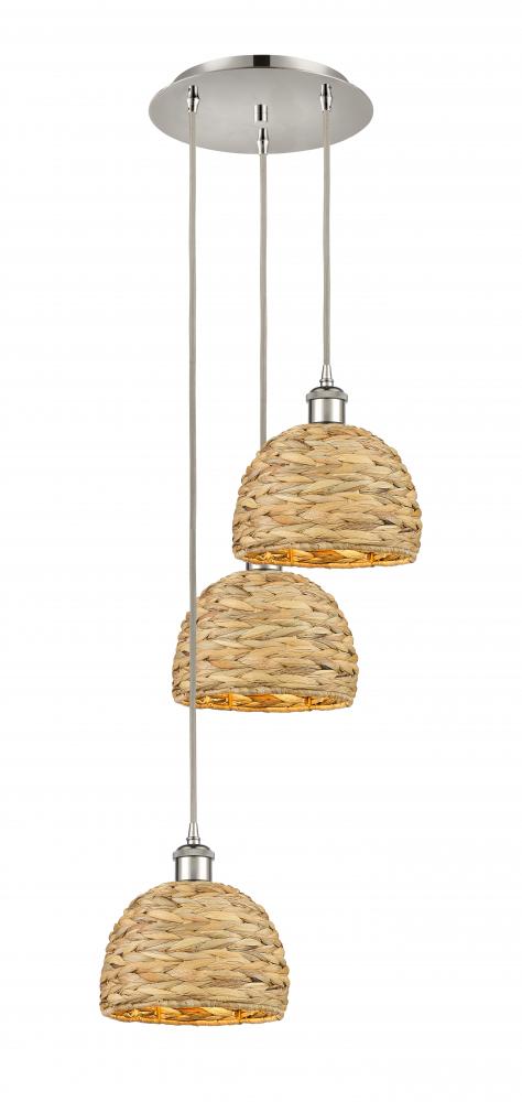 Woven Rattan - 3 Light - 15 inch - Polished Nickel - Cord hung - Multi Pendant