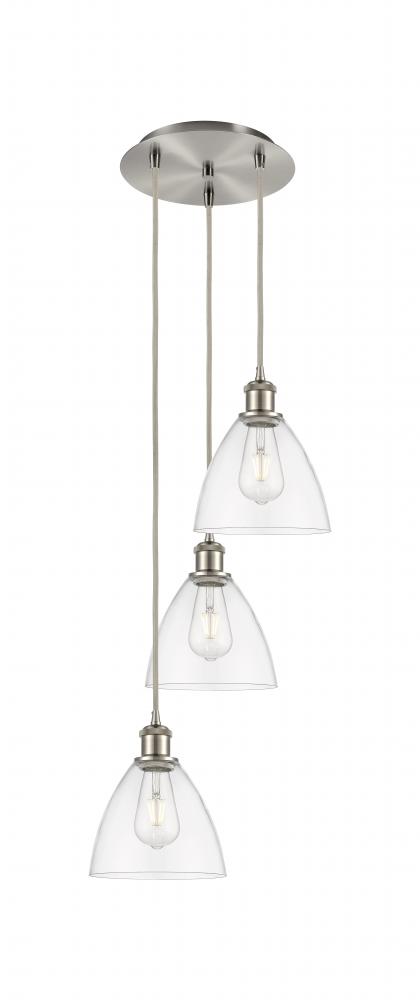 Bristol - 3 Light - 14 inch - Brushed Satin Nickel - Cord Hung - Multi Pendant