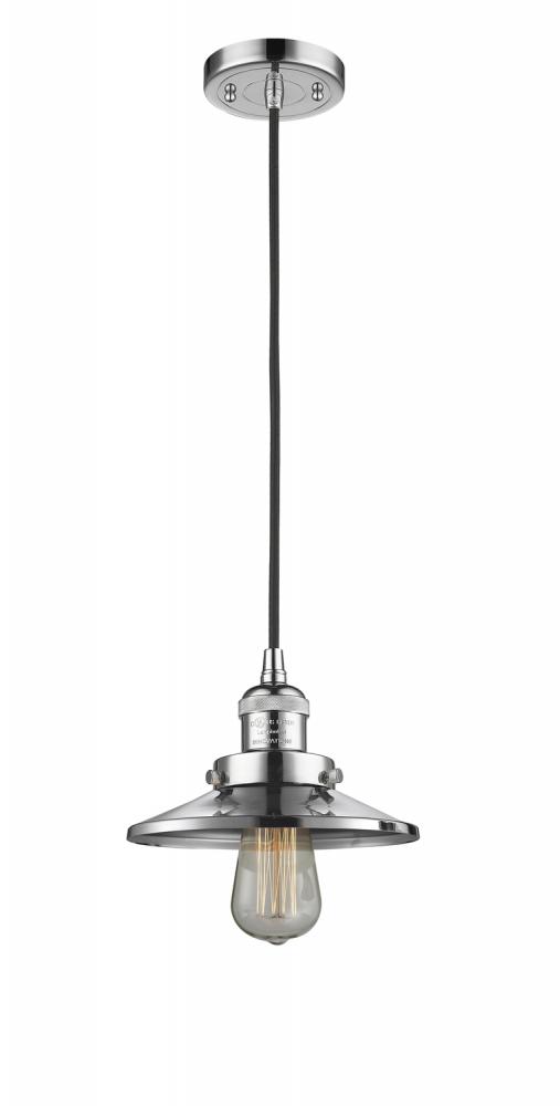 Railroad - 1 Light - 8 inch - Polished Chrome - Cord hung - Mini Pendant