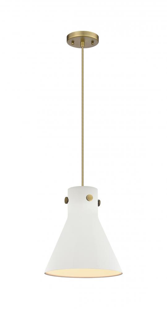 Newton Cone - 1 Light - 10 inch - Brushed Brass - Cord hung - Pendant