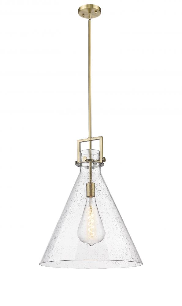 Newton Cone - 1 Light - 18 inch - Brushed Brass - Cord hung - Pendant