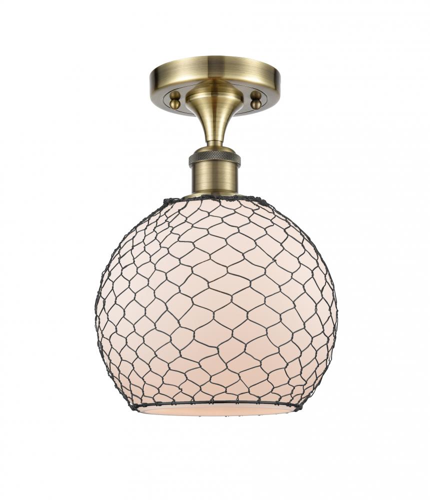 Farmhouse Chicken Wire - 1 Light - 8 inch - Antique Brass - Semi-Flush Mount