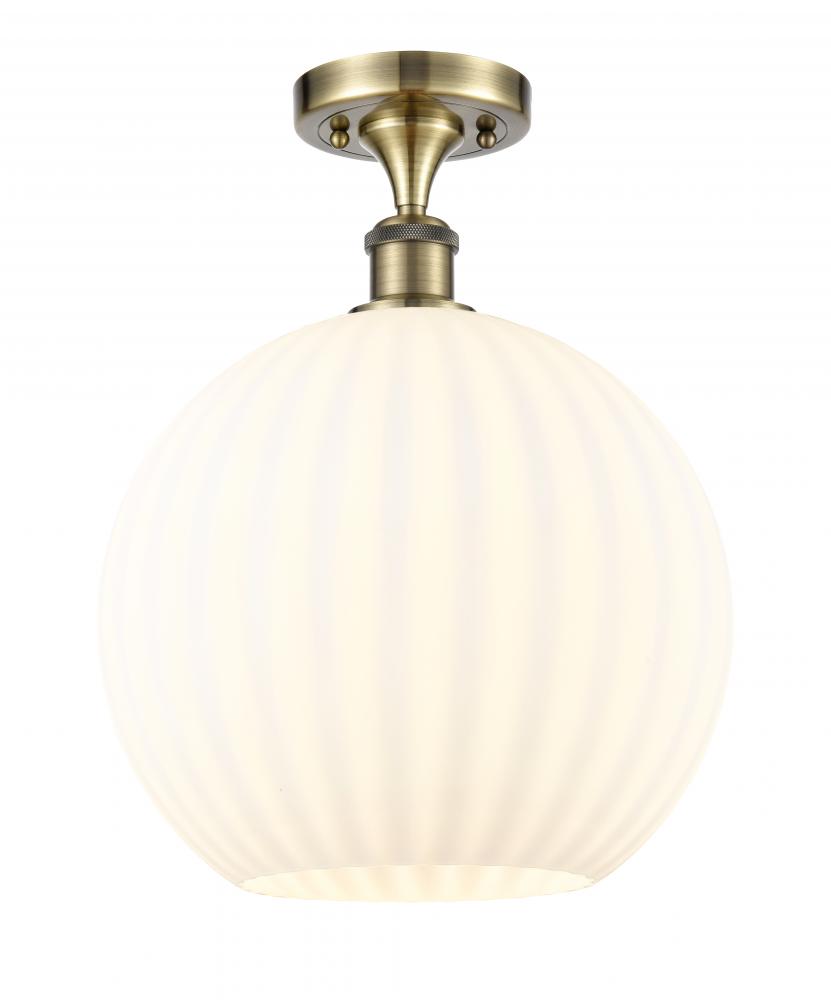 White Venetian - 1 Light - 12 inch - Antique Brass - Semi-Flush Mount