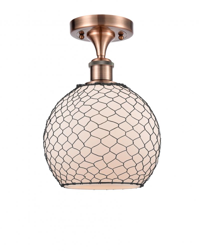 Farmhouse Chicken Wire - 1 Light - 8 inch - Antique Copper - Semi-Flush Mount