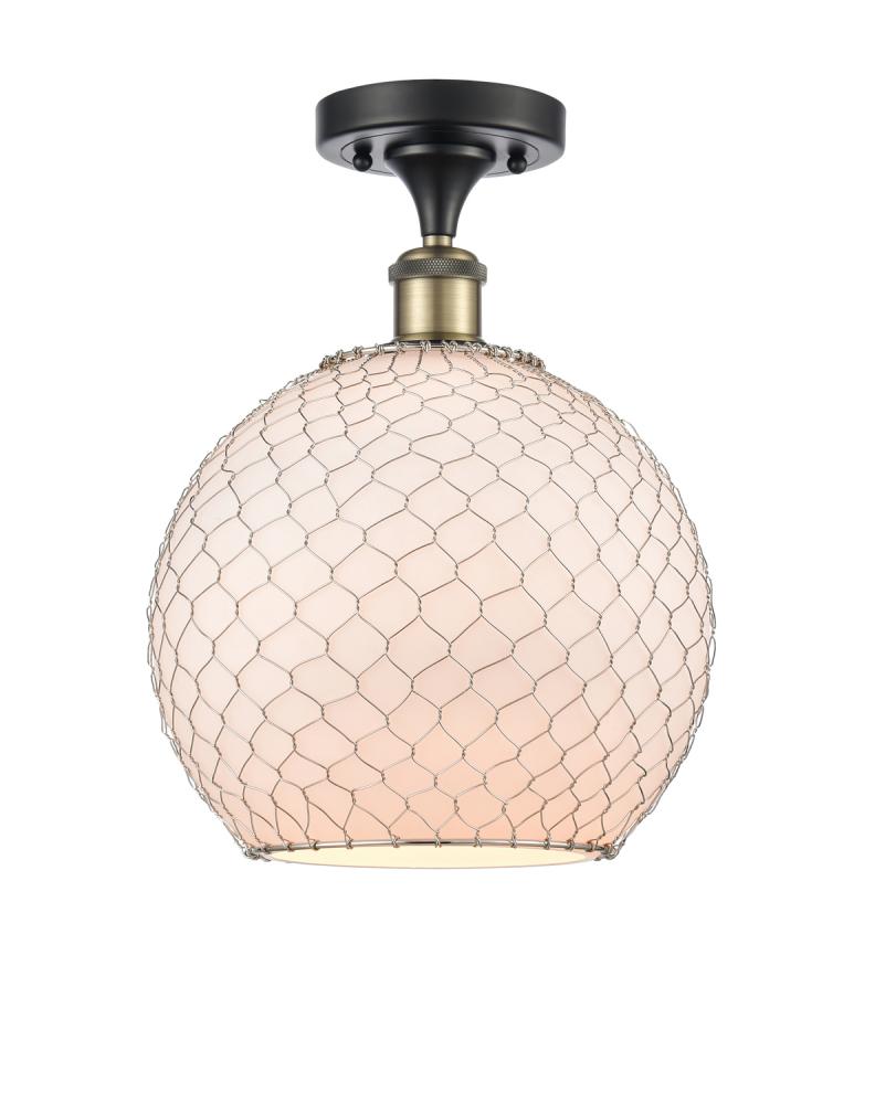 Farmhouse Chicken Wire - 1 Light - 10 inch - Black Antique Brass - Semi-Flush Mount