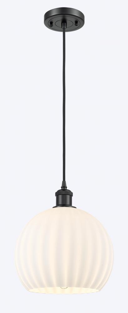 White Venetian - 1 Light - 10 inch - Matte Black - Cord Hung - Mini Pendant