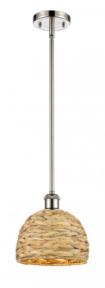 Woven Rattan - 1 Light - 8 inch - Polished Nickel - Mini Pendant