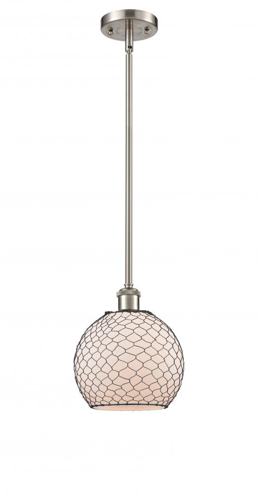 Farmhouse Chicken Wire - 1 Light - 8 inch - Brushed Satin Nickel - Mini Pendant