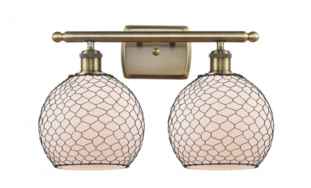 Farmhouse Chicken Wire - 2 Light - 18 inch - Antique Brass - Bath Vanity Light