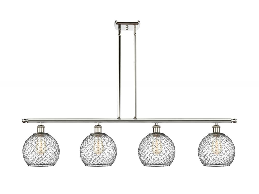 Farmhouse Chicken Wire - 4 Light - 48 inch - Polished Nickel - Cord hung - Island Light