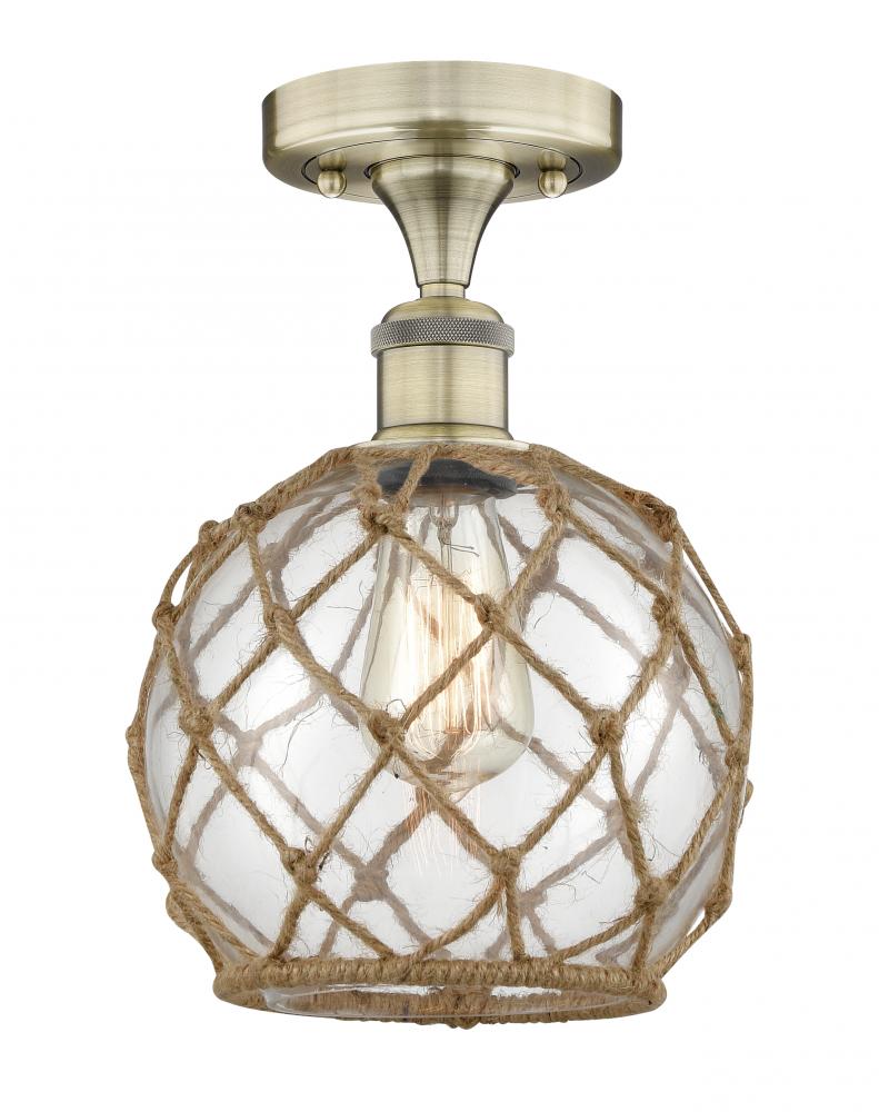 Farmhouse Rope - 1 Light - 8 inch - Antique Brass - Semi-Flush Mount