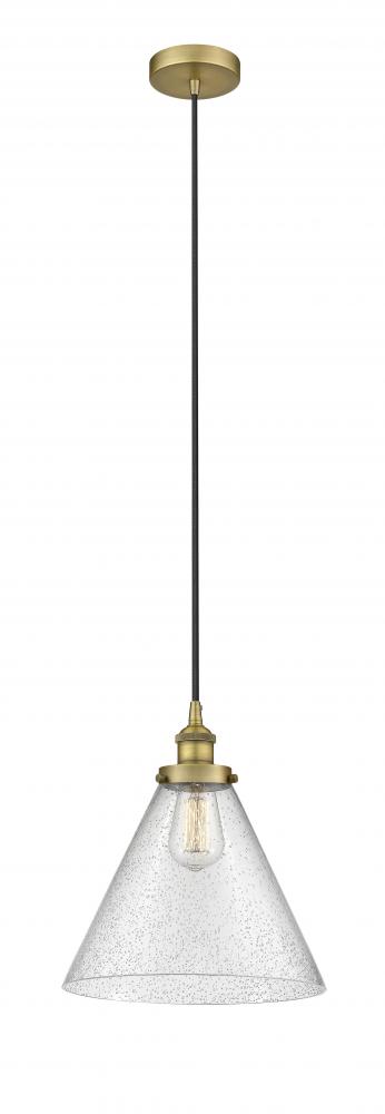 Cone - 1 Light - 12 inch - Brushed Brass - Cord hung - Mini Pendant