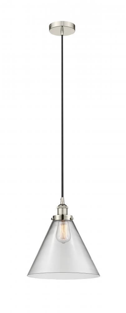 Cone - 1 Light - 12 inch - Polished Nickel - Cord hung - Mini Pendant