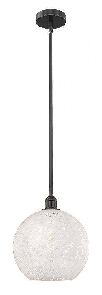 White Mouchette - 1 Light - 12 inch - Matte Black - Stem Hung - Mini Pendant