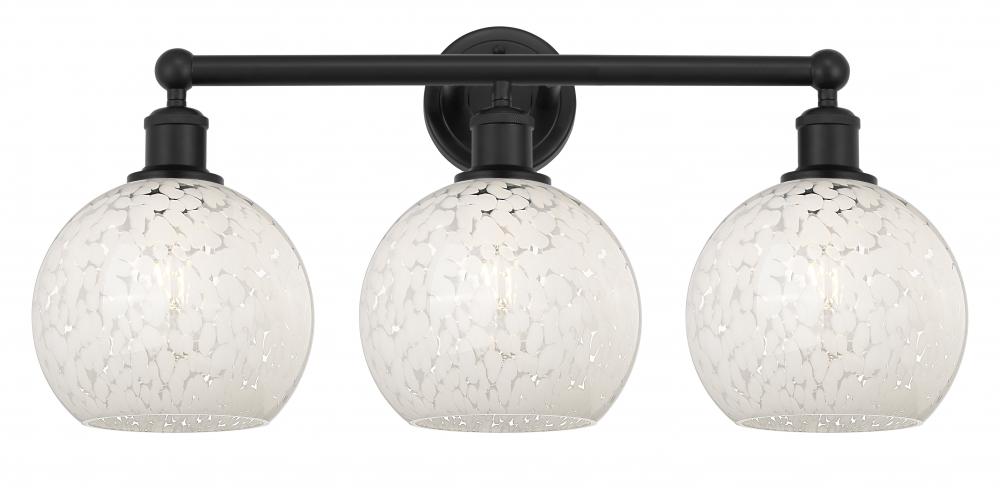 White Mouchette - 3 Light - 26 inch - Matte Black - Bath Vanity Light