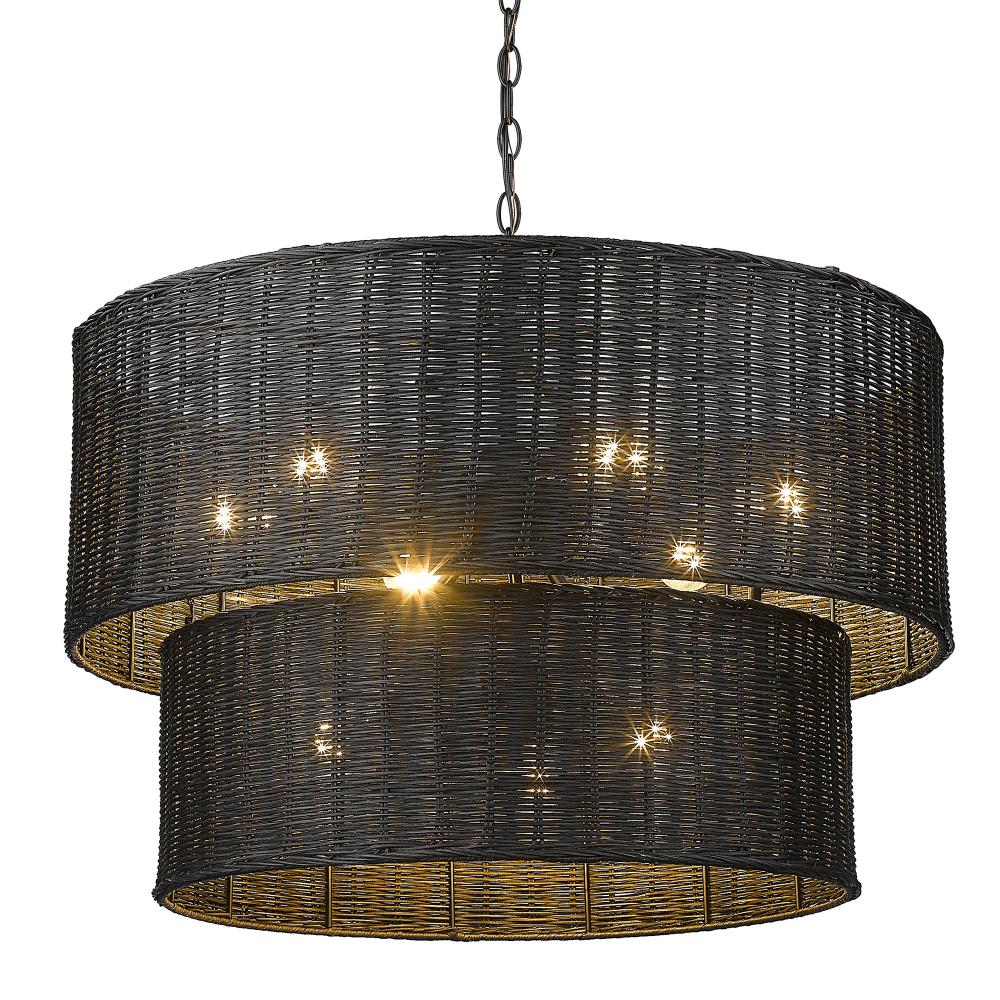 Erma 9 Light Chandelier in Matte Black and Black Wicker