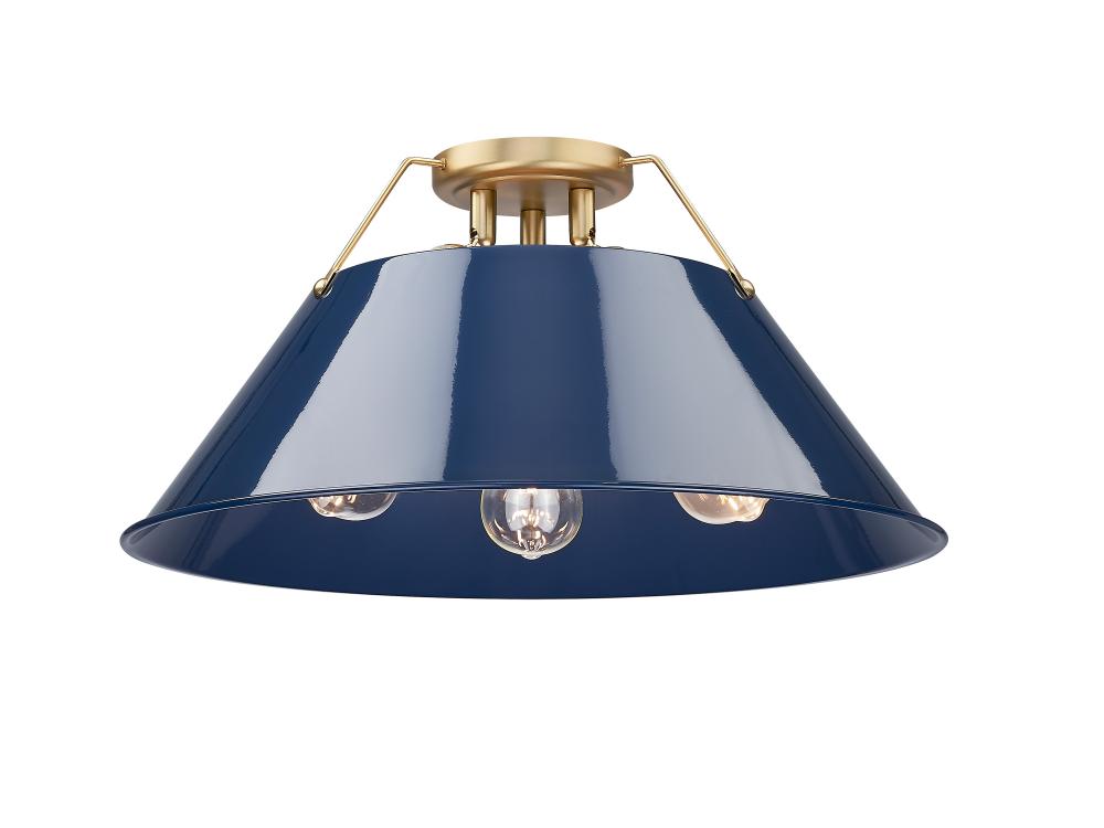 Orwell BCB 3 Light Flush Mount in Brushed Champagne Bronze with Matte Navy shade