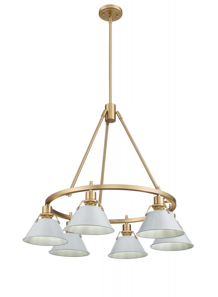 Orwell BCB 6 Light Chandelier in Brushed Champagne Bronze with Dusky Blue shades