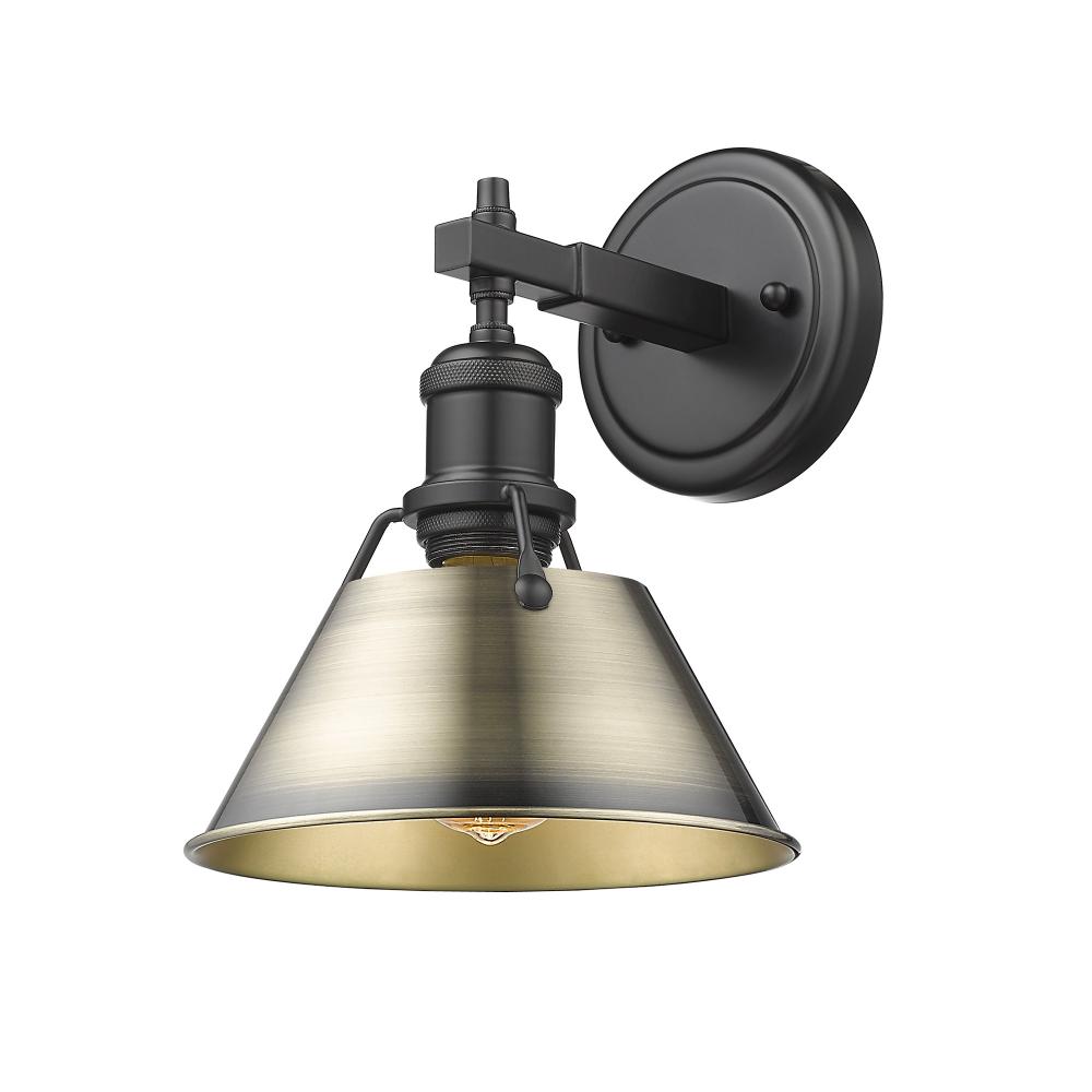 Orwell BLK 1 Light Bath Vanity in Matte Black with Aged Brass shade