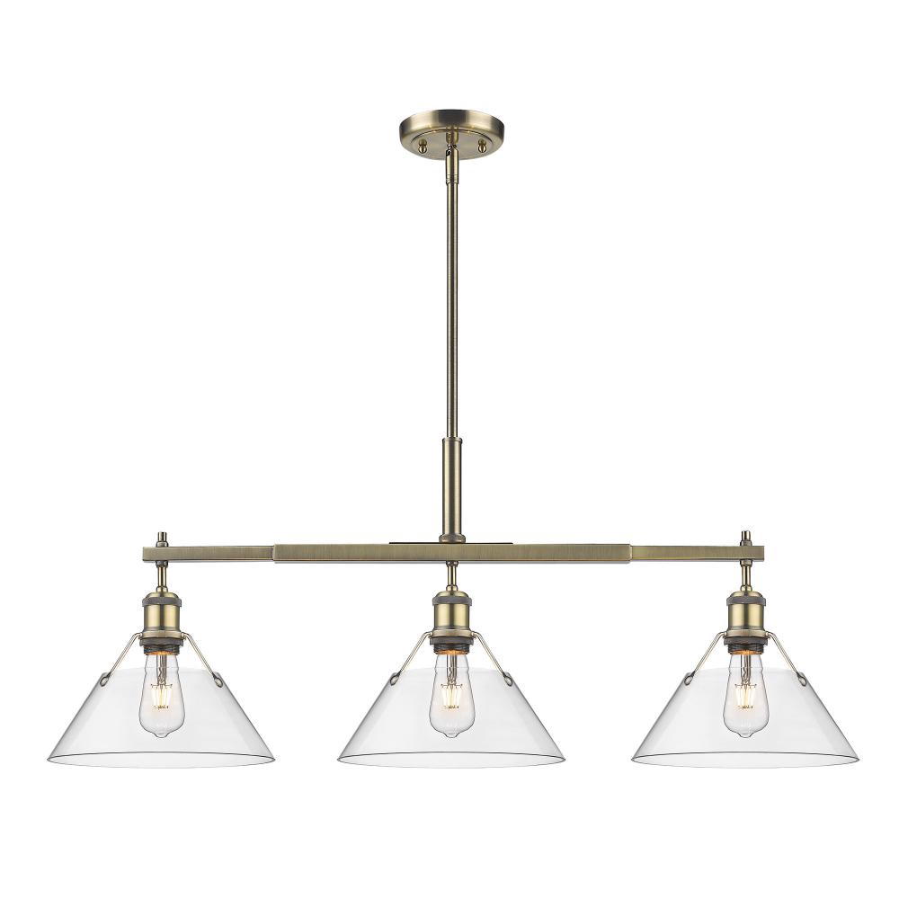 Orwell AB 3 Light Linear Pendant in Aged Brass with Clear Glass