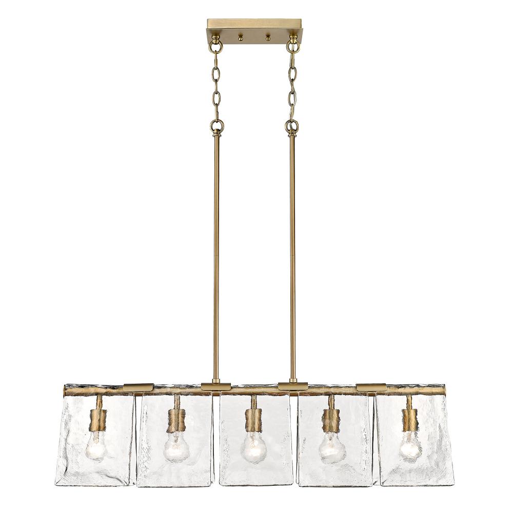 Serenity Linear Pendant in Modern Brass with Hammered Water Glass Shade