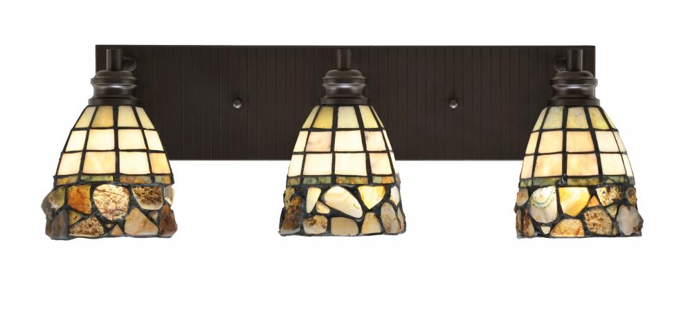 Edge 3 Light Bath Bar, Espresso Finish, 7" Cobblestone Art Glass