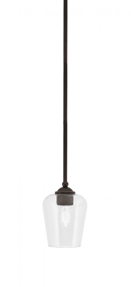 Zilo Stem Hung Mini Pendant, Dark Granite Finish, 5" Clear Bubble Glass