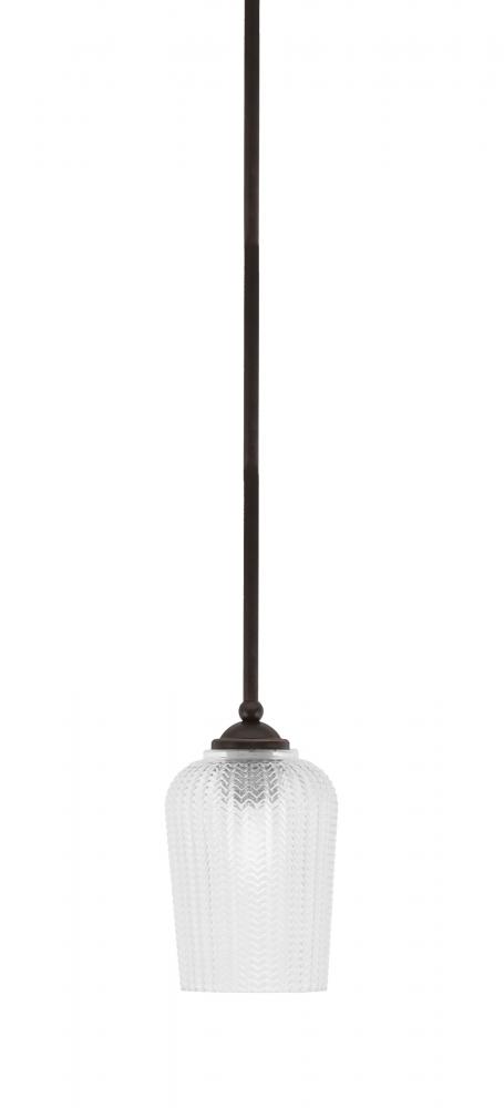 Zilo Stem Hung Mini Pendant, Dark Granite Finish, 5" Clear Textured Glass