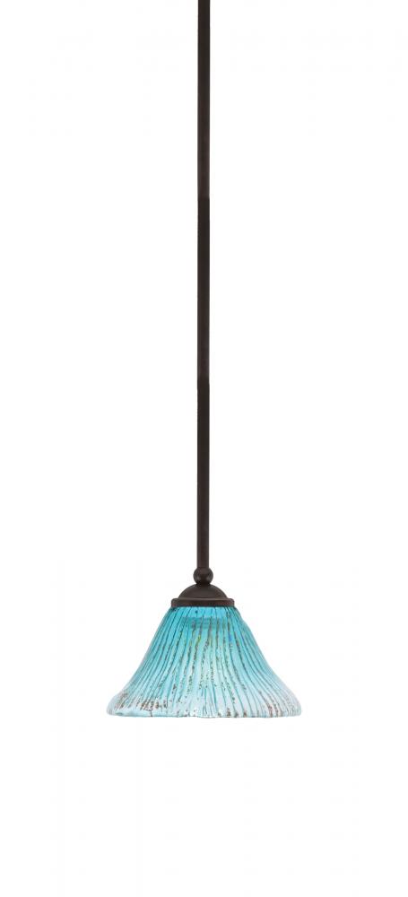 Zilo Stem Hung Mini Pendant, Dark Granite Finish, 7" Teal Crystal Glass