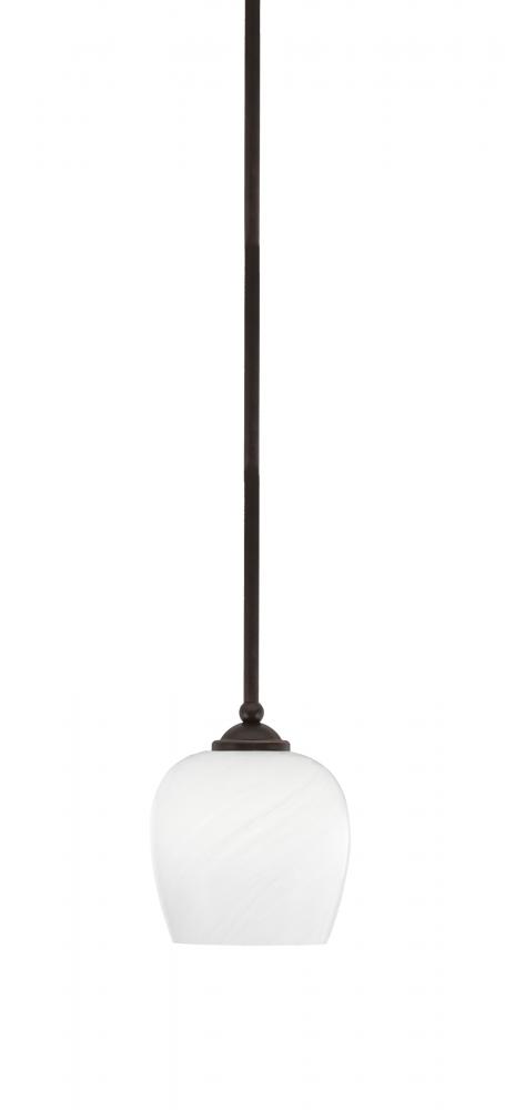 Zilo Stem Hung Mini Pendant, Dark Granite Finish, 6" White Marble Glass